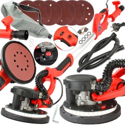 Levigatrice a Giraffa | con Luce LED | 0,75 kW | Regolazione di Velocità | 6 Dischi Ø22,5 cm | Grana P80-P240 | Aspirazione della Polvere | Asta Regolabile 150-220 cm | per Cartongesso Muro